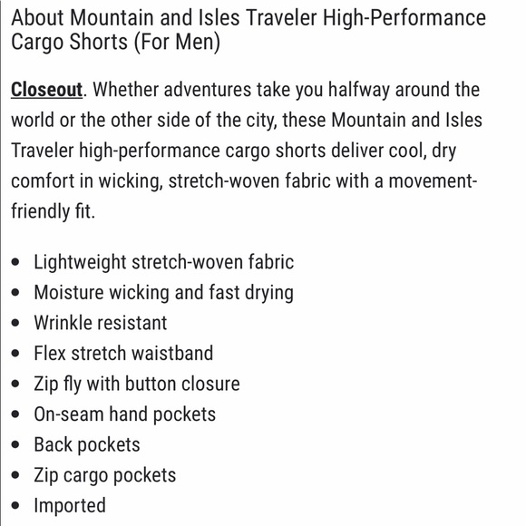 Mountain and Isles Traveler High-Performance Lightweight Cargo Short Size 34 NWT - Picture 12 of 12